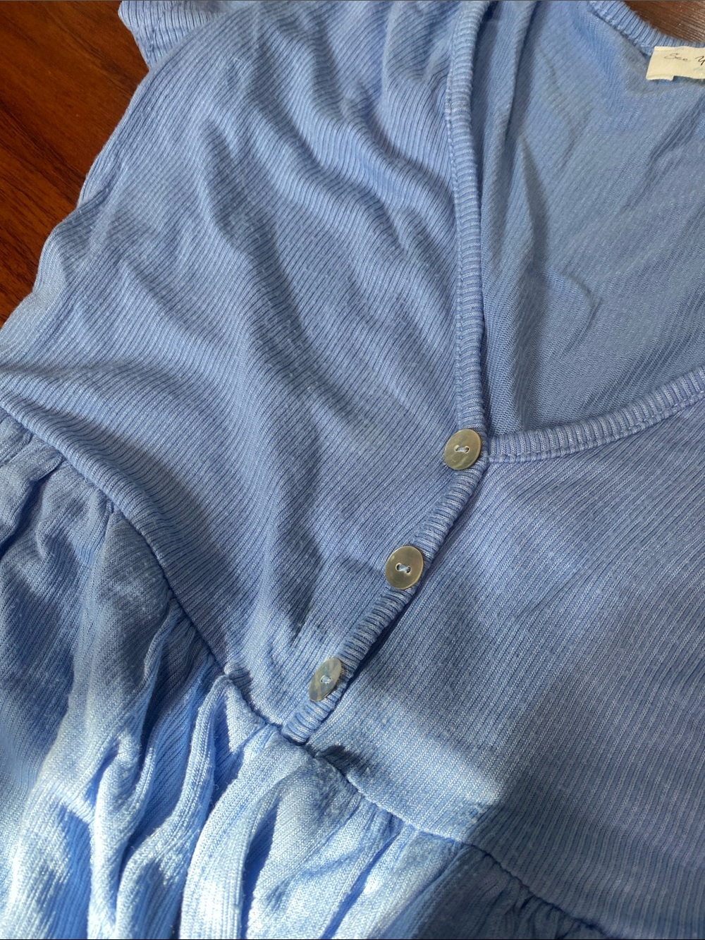 Light Blue Ribbed V-Neck Button-Front Maxi Dress - Picture 3 of 6